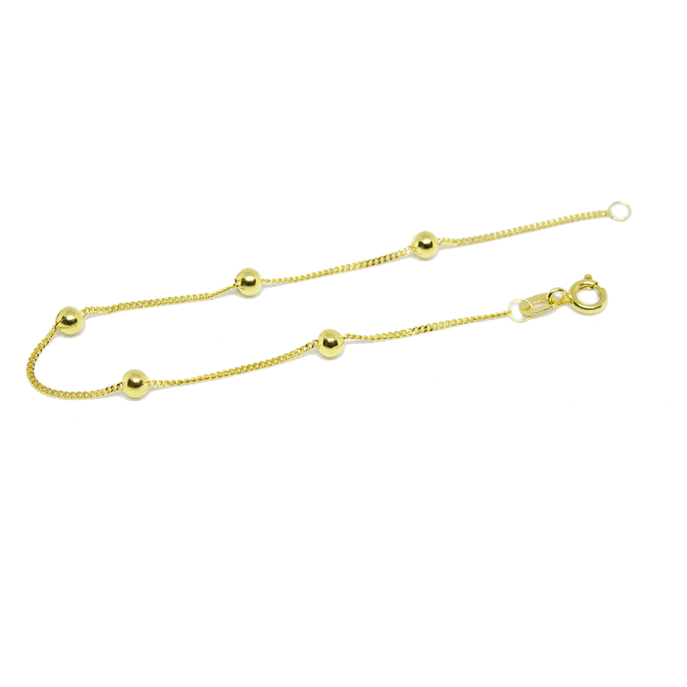 Pulseira Infantil de Bolinha Malha Groumet em Ouro 18 Kilates - 25276
